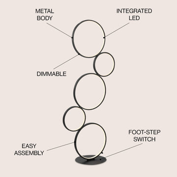 Pluto Stacked Circles 45" Contemporary Modern Iron/Aluminum Integrated LED Floor Lamp - JONATHAN Y